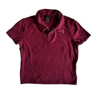 Forever 21 Maroon Cropped Polo Shirt Women's Medium Y2K Preppy Aesthetic Top